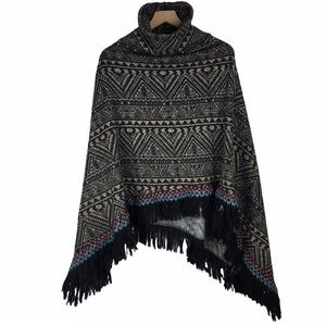 BOUTIQUE Poncho Cape Sweater Mock Neck Southwestern Yellowstone Ranch Style OS
